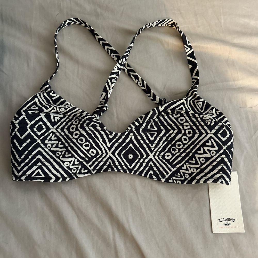 Billabong Black and White Patterned Bikini Top